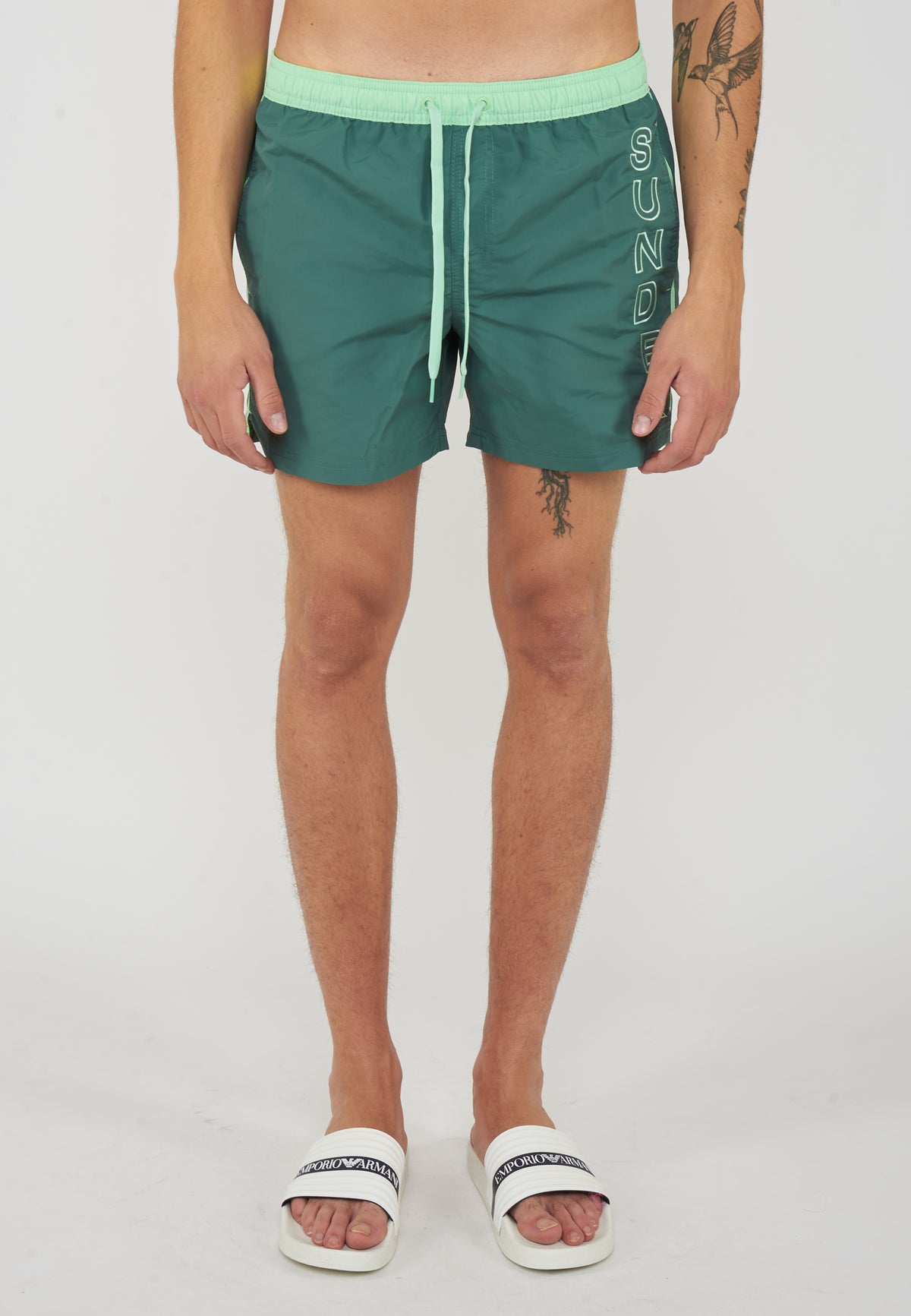 Costume Corto Vita Elasticata Iconic Taffeta Con Piping A Contrasto Camo Green 