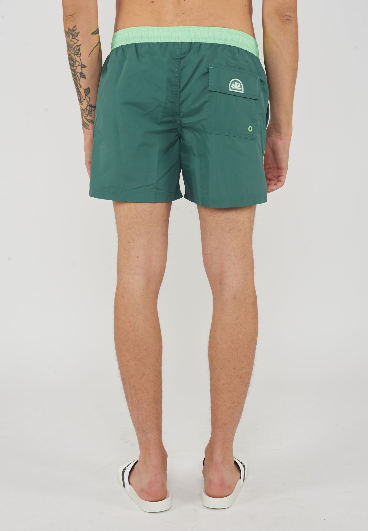 Costume Corto Vita Elasticata Iconic Taffeta Con Piping A Contrasto Camo Green 