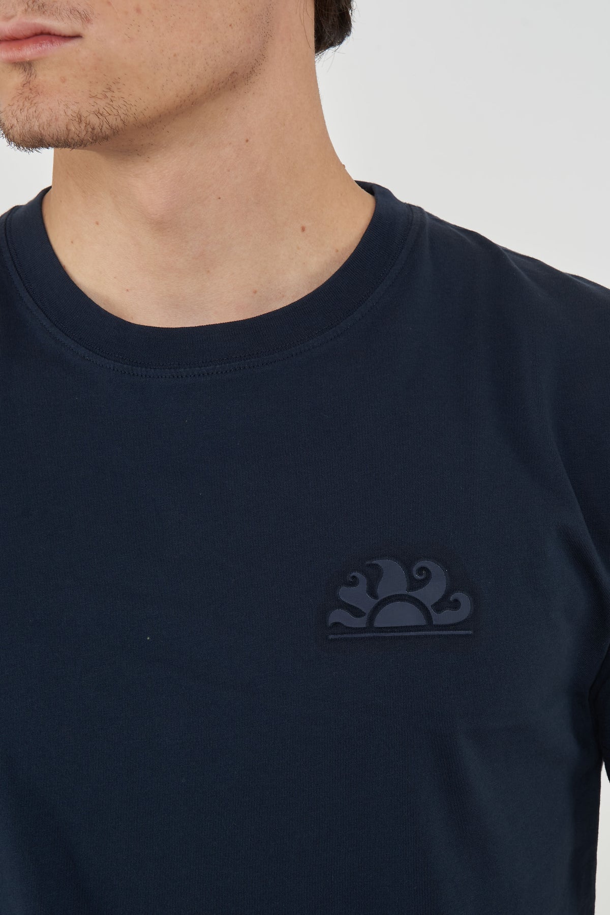 T-Shirt Uomo A Girocollo Con Logo Embossato Navy 