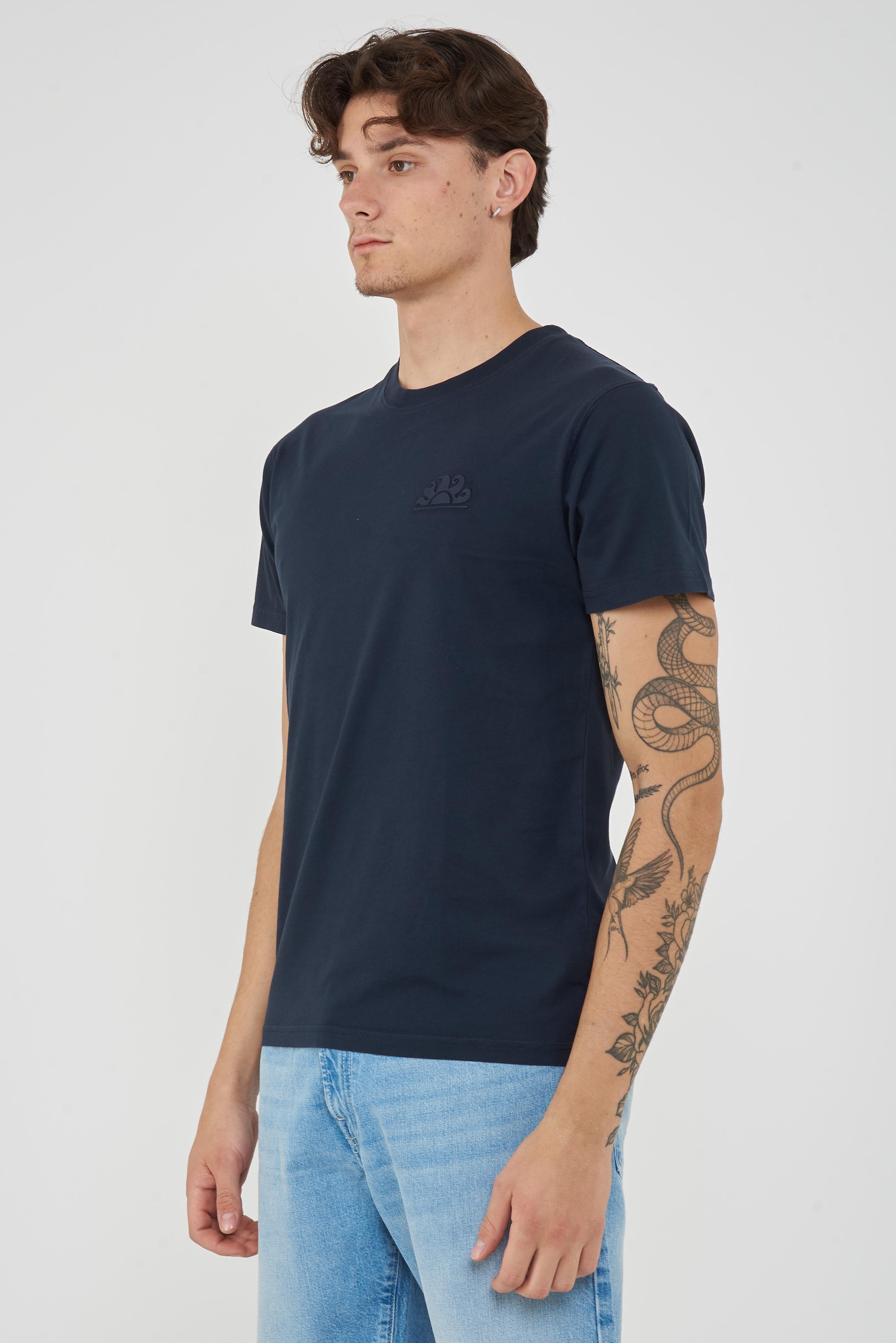 T-Shirt Uomo A Girocollo Con Logo Embossato Navy 