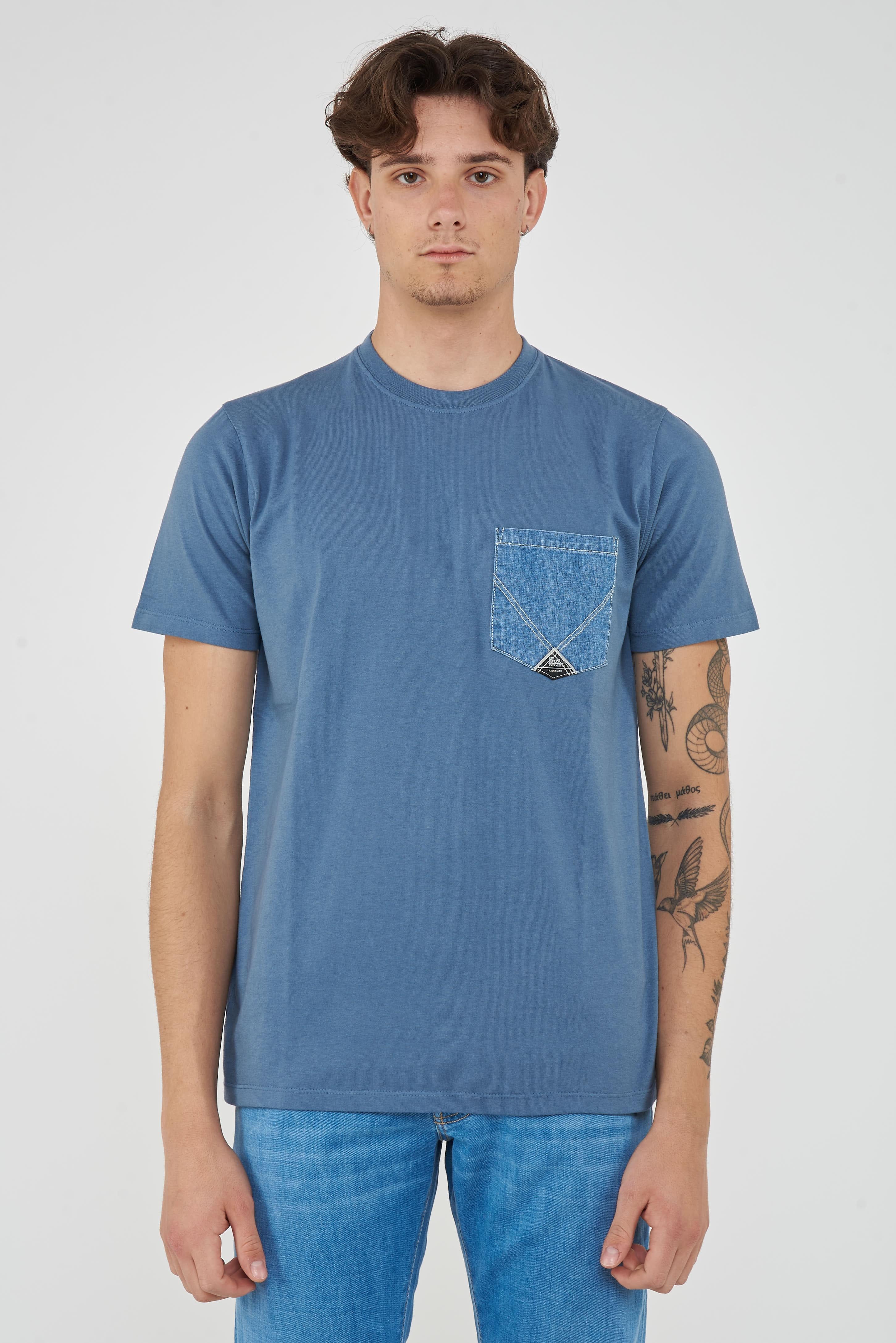 T-shirt Pocket Denim  In Jersey Mid Blue 