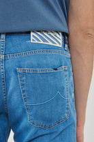 Jeans 5 tasche Nick slim in denim power stretch blu chiaro  lavaggio stone 