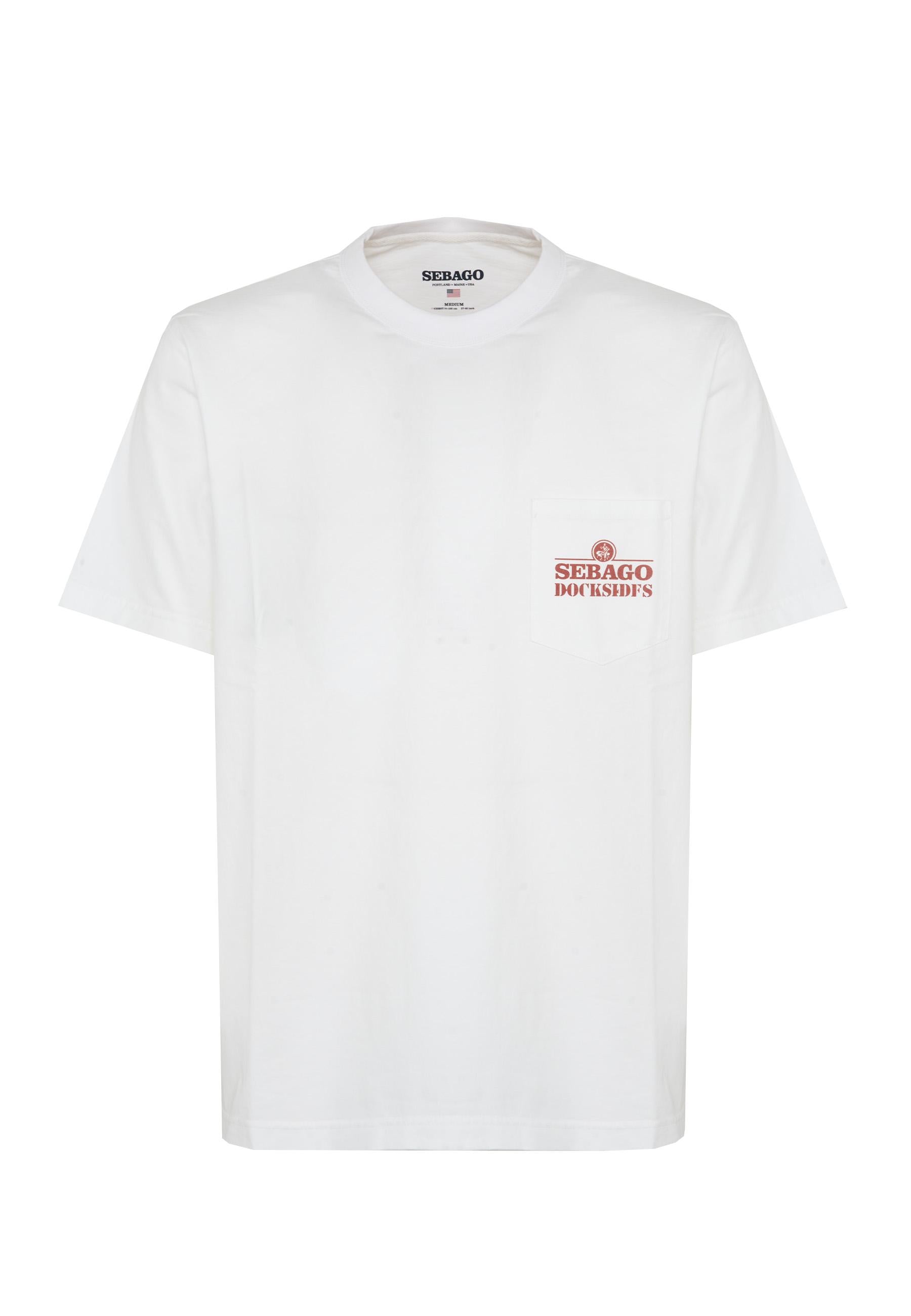 Sebago Dock T-shirt unisex bianca in cotone con stampa grafica e tasca 