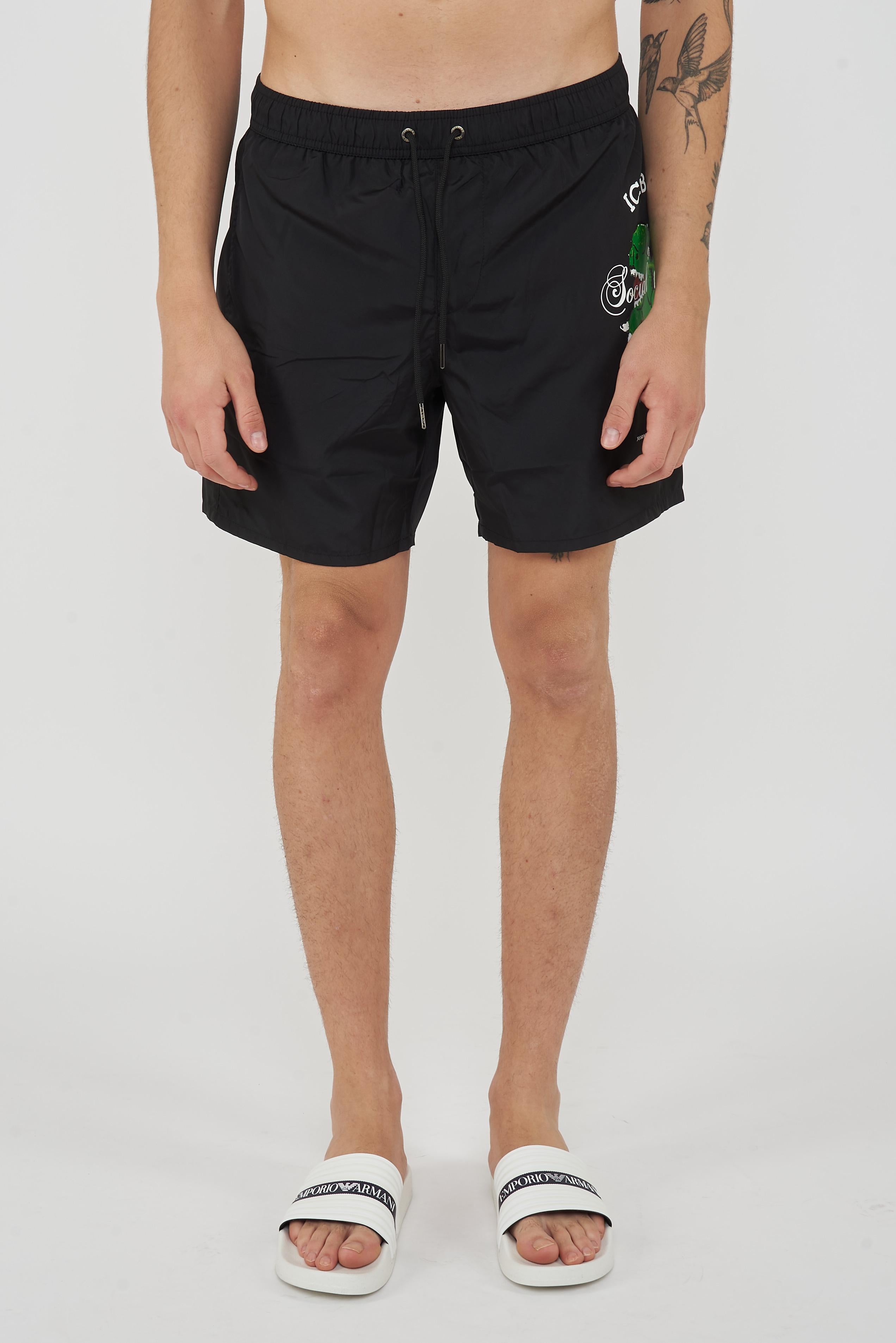 Boxer Uomo da Bagno Con Stampa Dino Black 