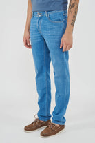 Jeans 5 tasche Nick slim in denim power stretch blu chiaro  lavaggio stone 