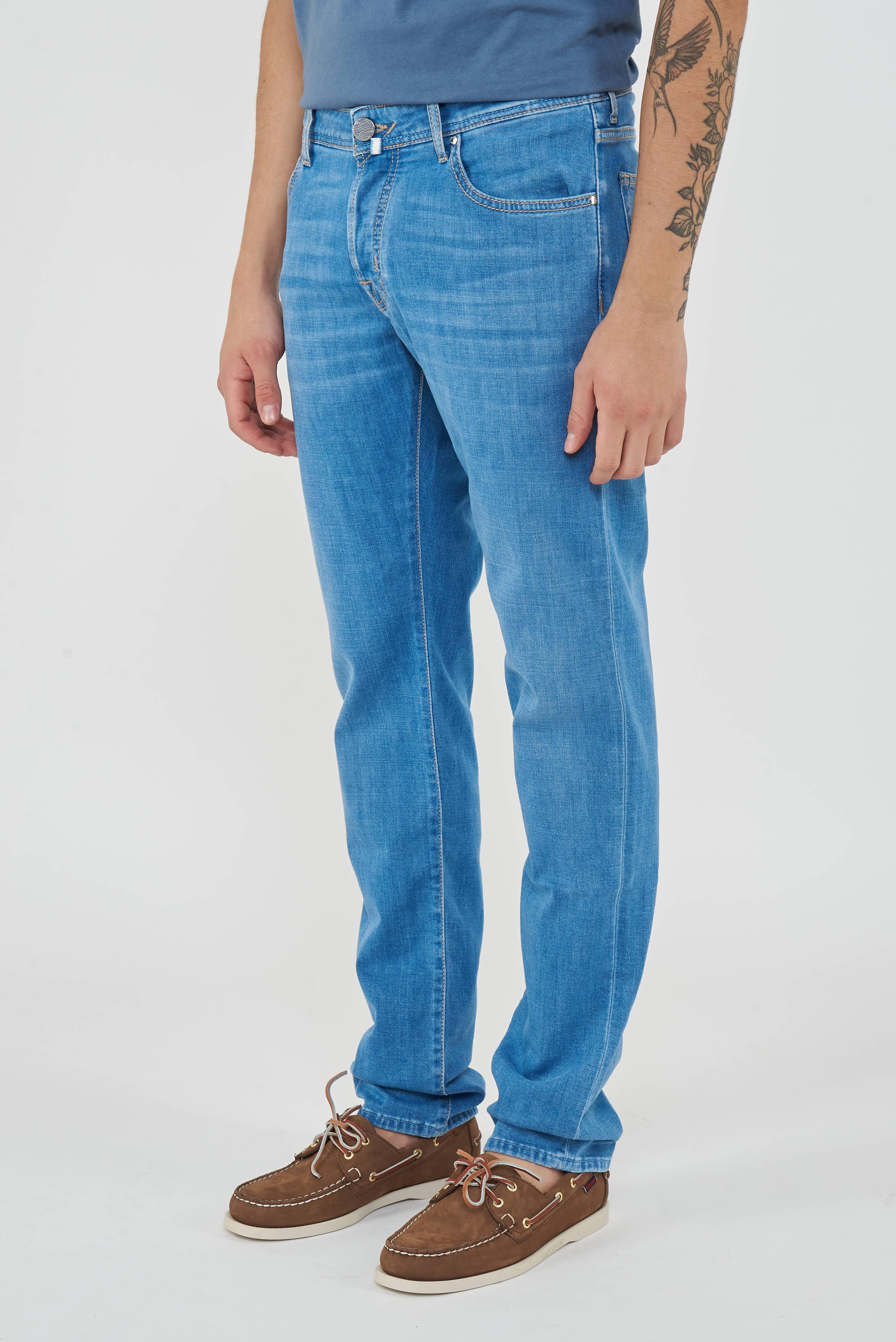 Jeans 5 tasche Nick slim in denim power stretch blu chiaro  lavaggio stone 