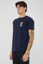 T-Shirt Uomo Tinta Unita Con Logo Bear In Rilevo Blue 