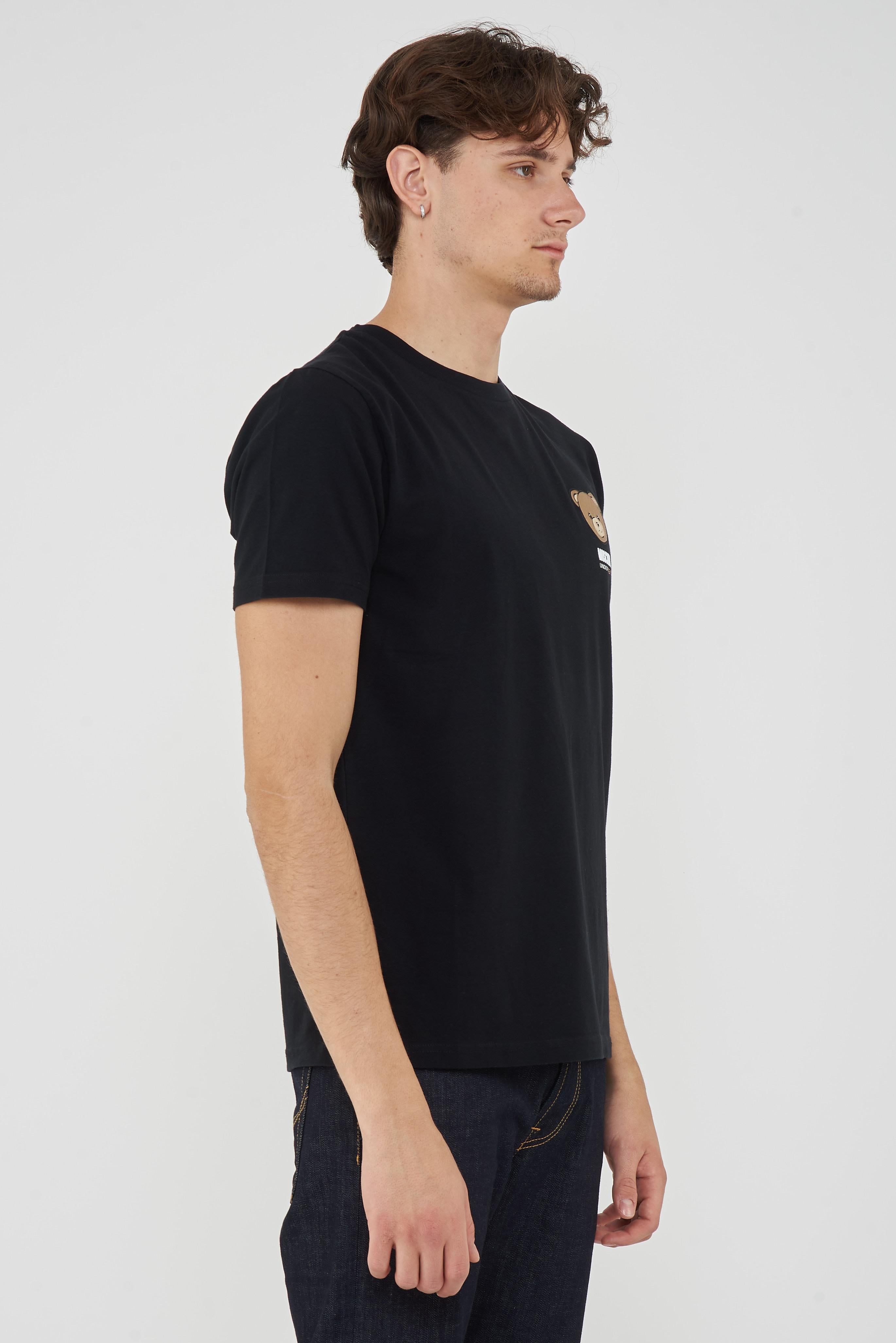 T-Shirt Uomo Tinta Unita Con Logo Bear In Rilevo Nero 