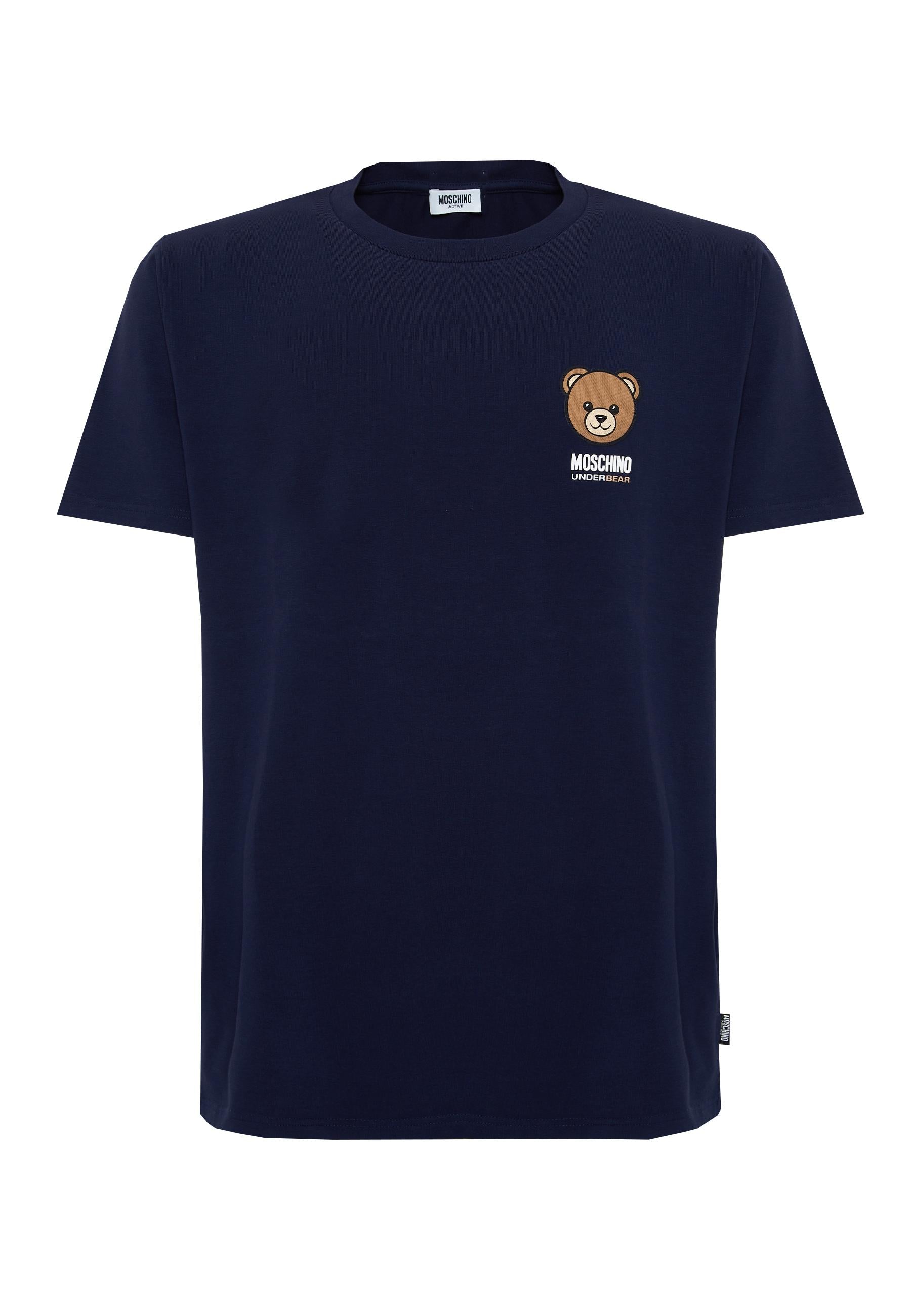 T-Shirt Uomo Tinta Unita Con Logo Bear In Rilevo Blue 