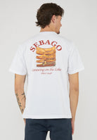 Sebago Dock T-shirt unisex bianca in cotone con stampa grafica e tasca 