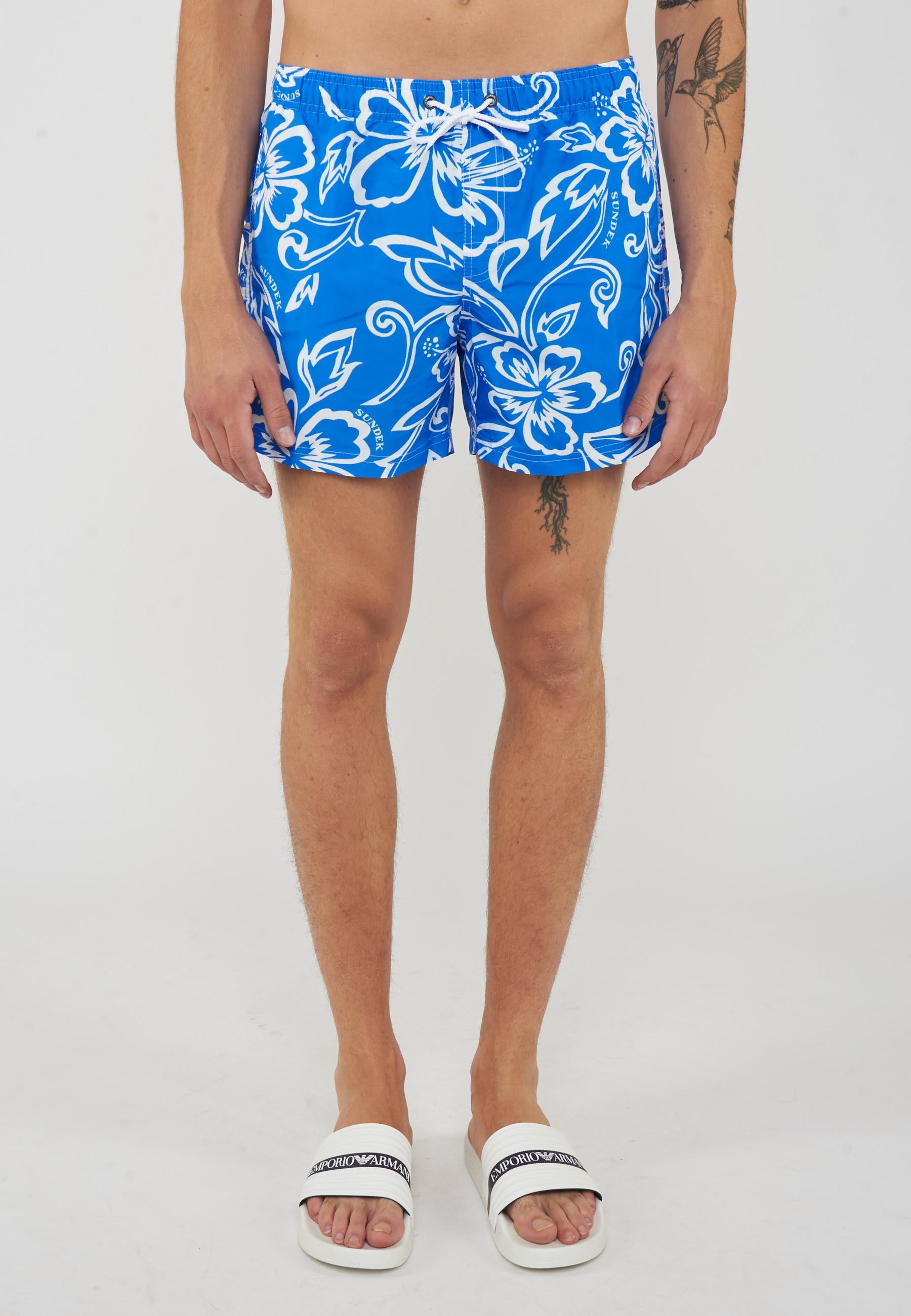 Costume Da Bagno Uomo Corto Vita Elasticata Stampa Vintage Sapphire 