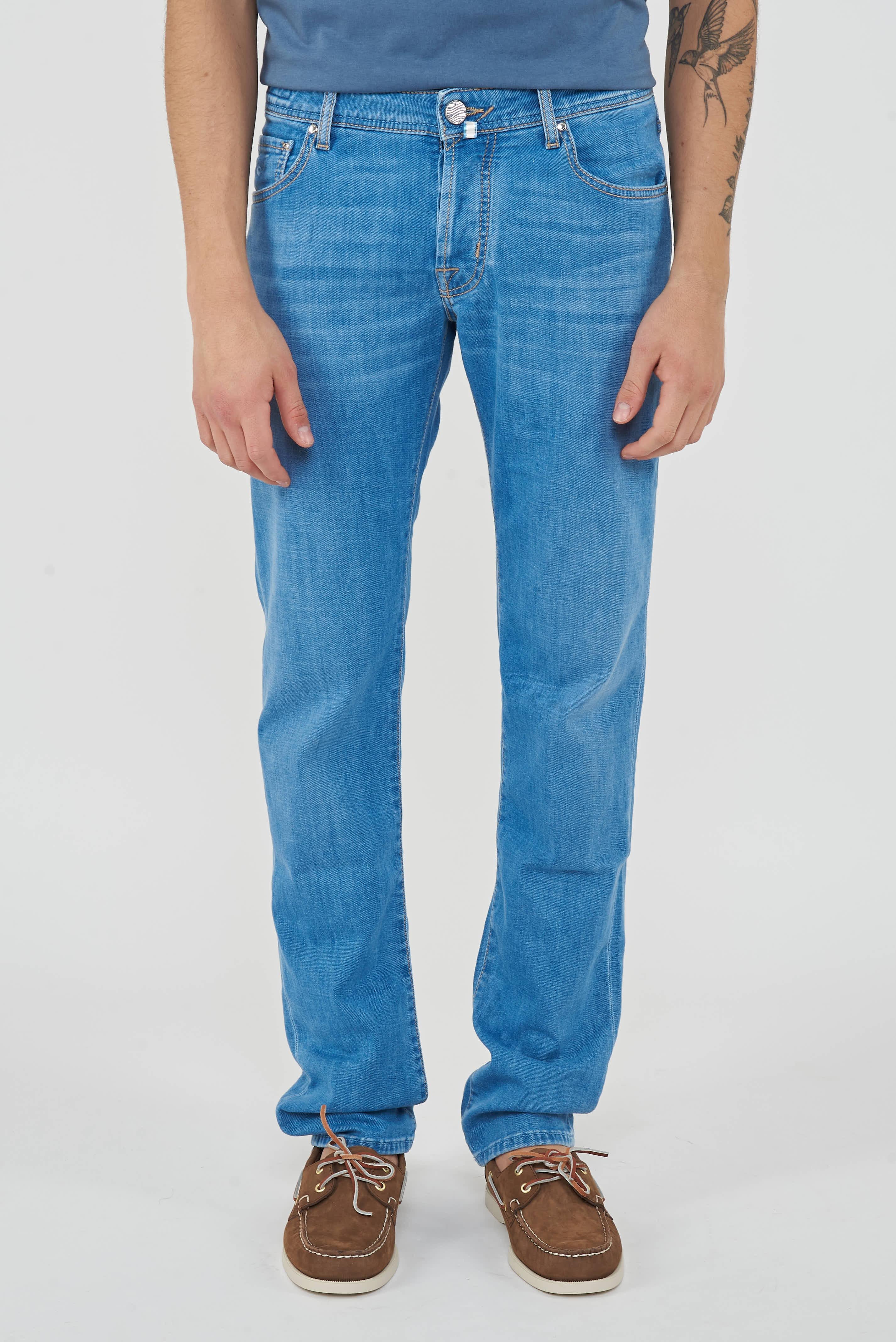 Jeans 5 tasche Nick slim in denim power stretch blu chiaro  lavaggio stone 