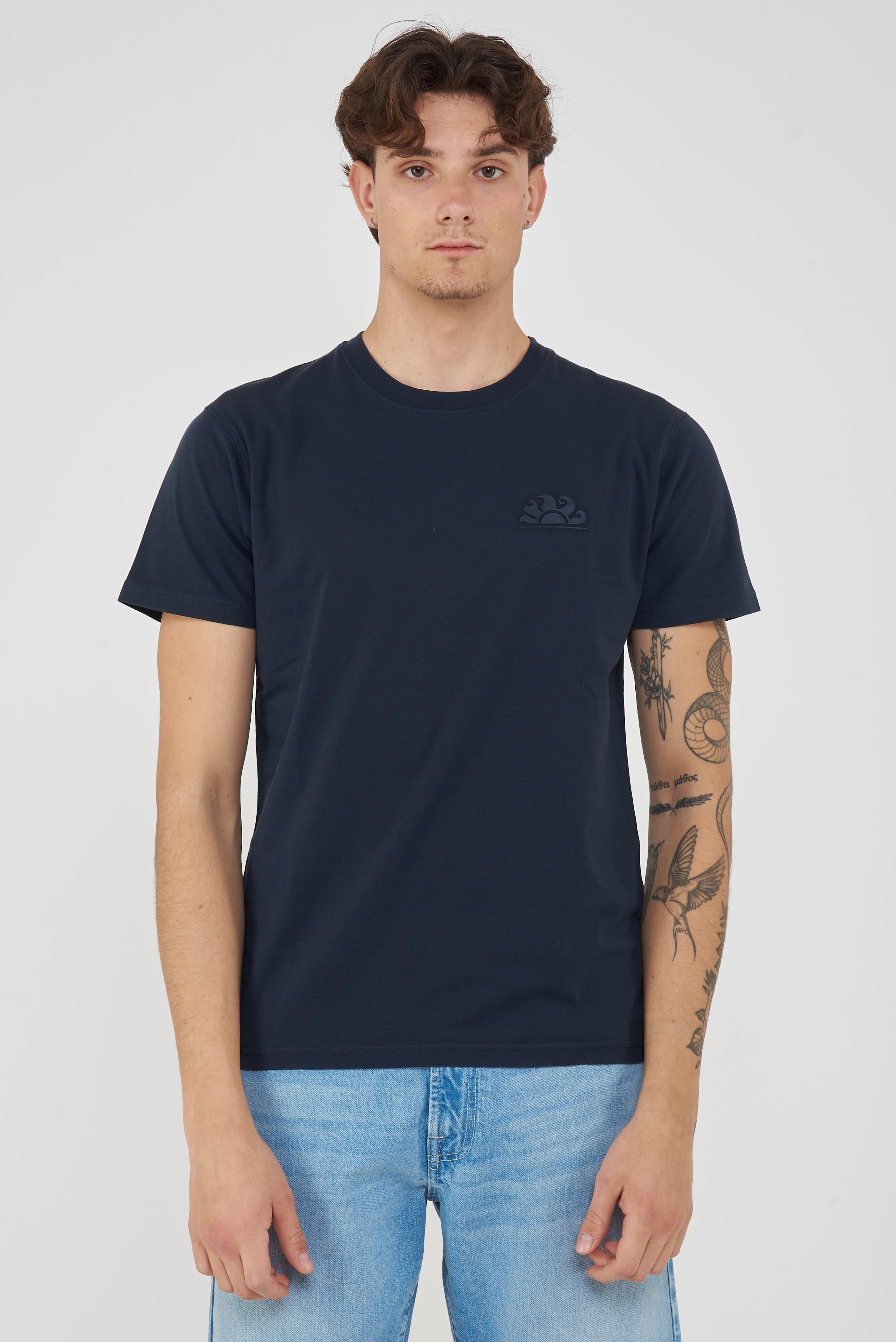 T-Shirt Uomo A Girocollo Con Logo Embossato Navy 