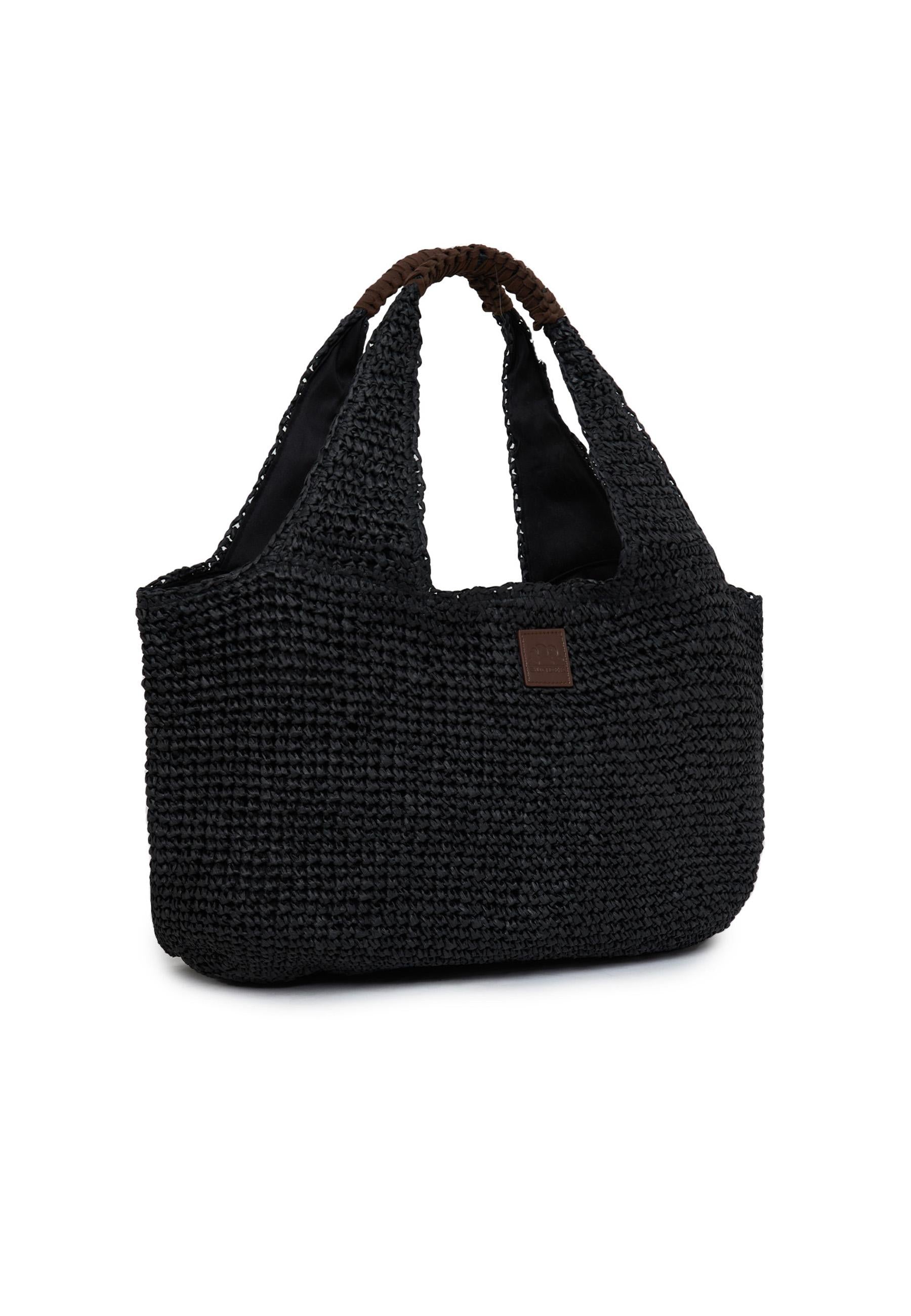 MaxiI Bag In Paper Straw Intrecciata Black 