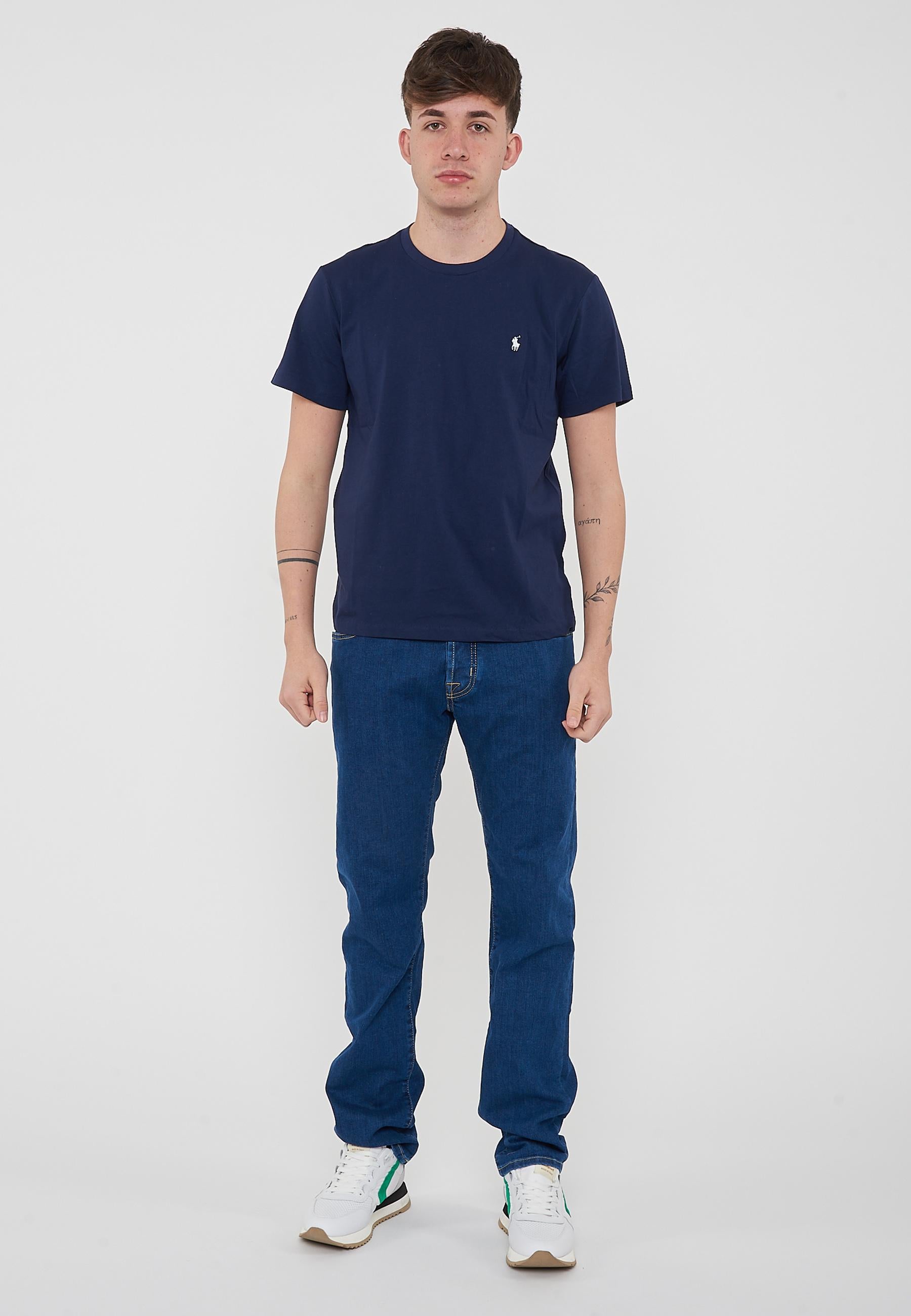 T-Shirt In Jersey di Cotone Navy 