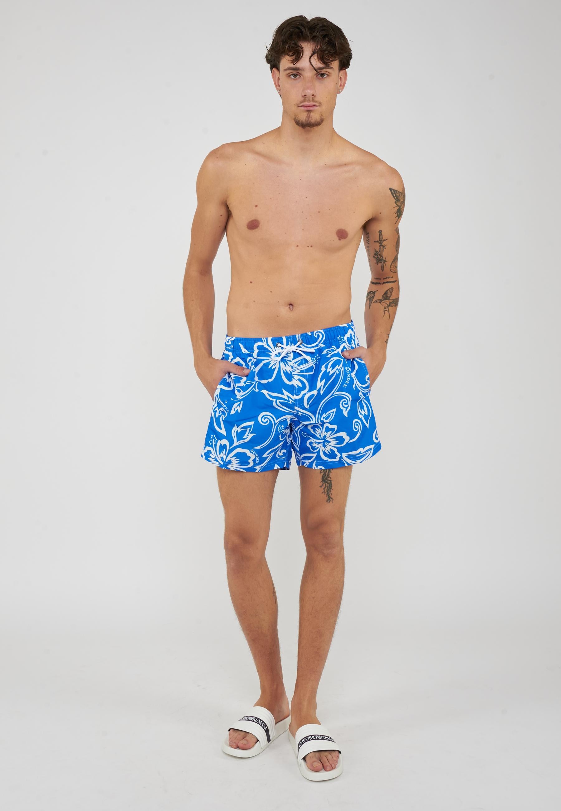 Costume Da Bagno Uomo Corto Vita Elasticata Stampa Vintage Sapphire 