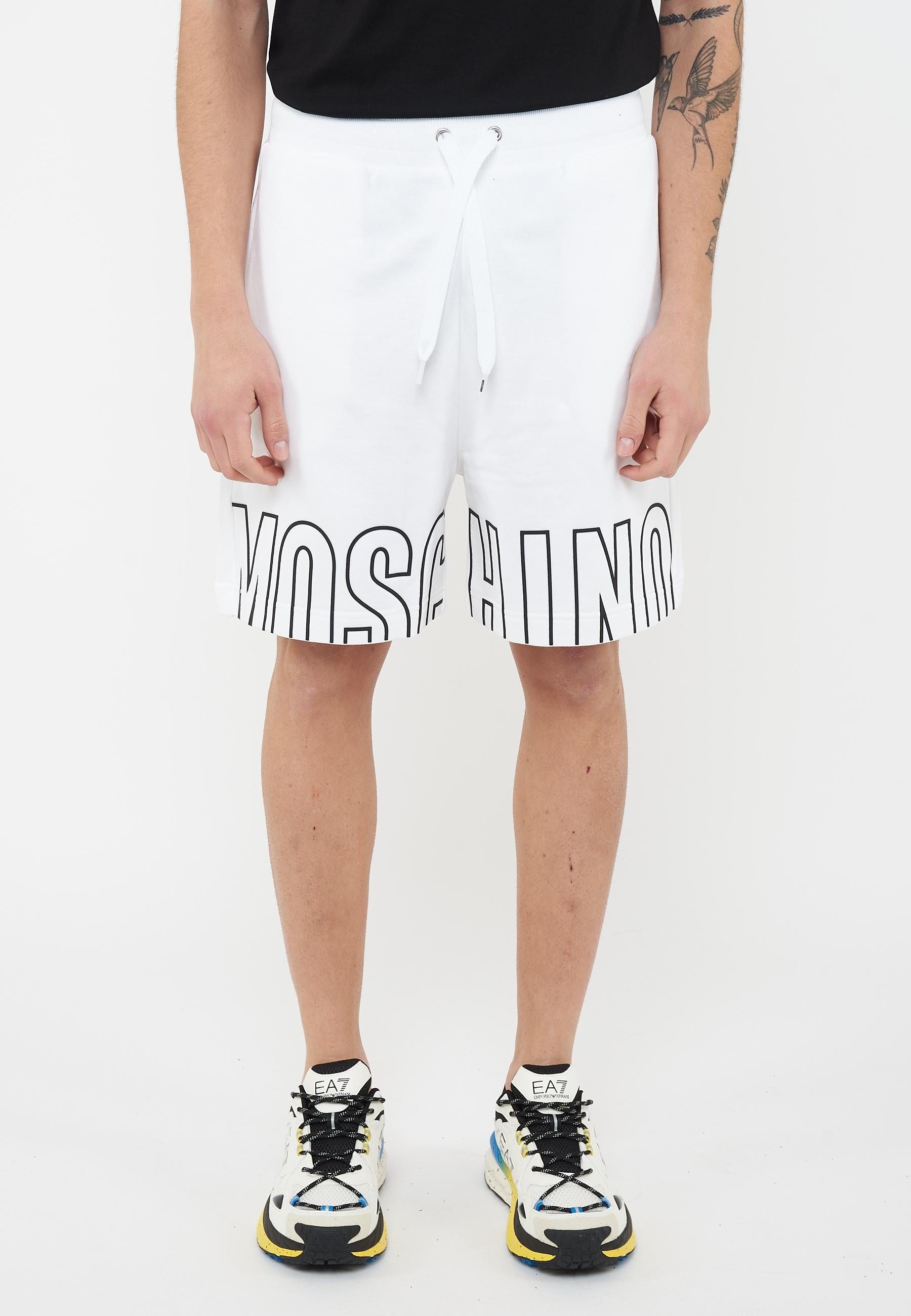Bermuda Uomo In Felpa Con Maxi Logo Bianco 