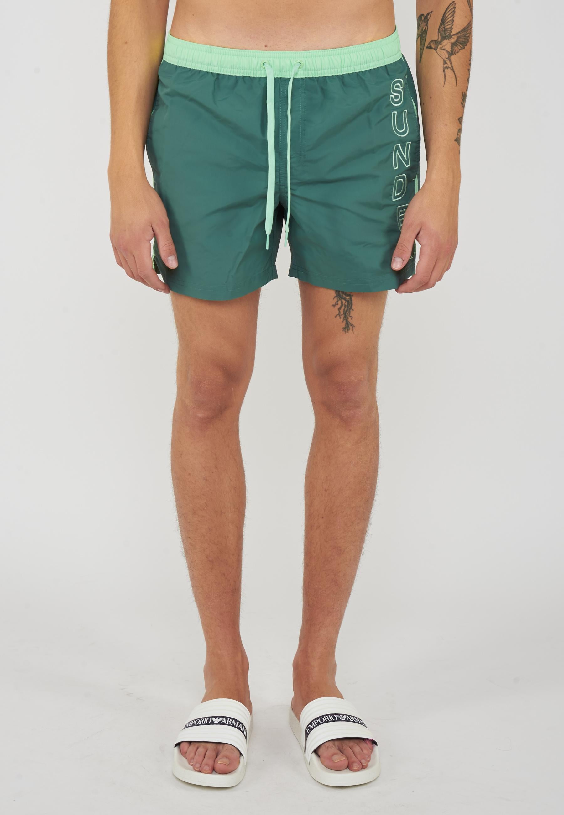 Costume Corto Vita Elasticata Iconic Taffeta Con Piping A Contrasto Camo Green 