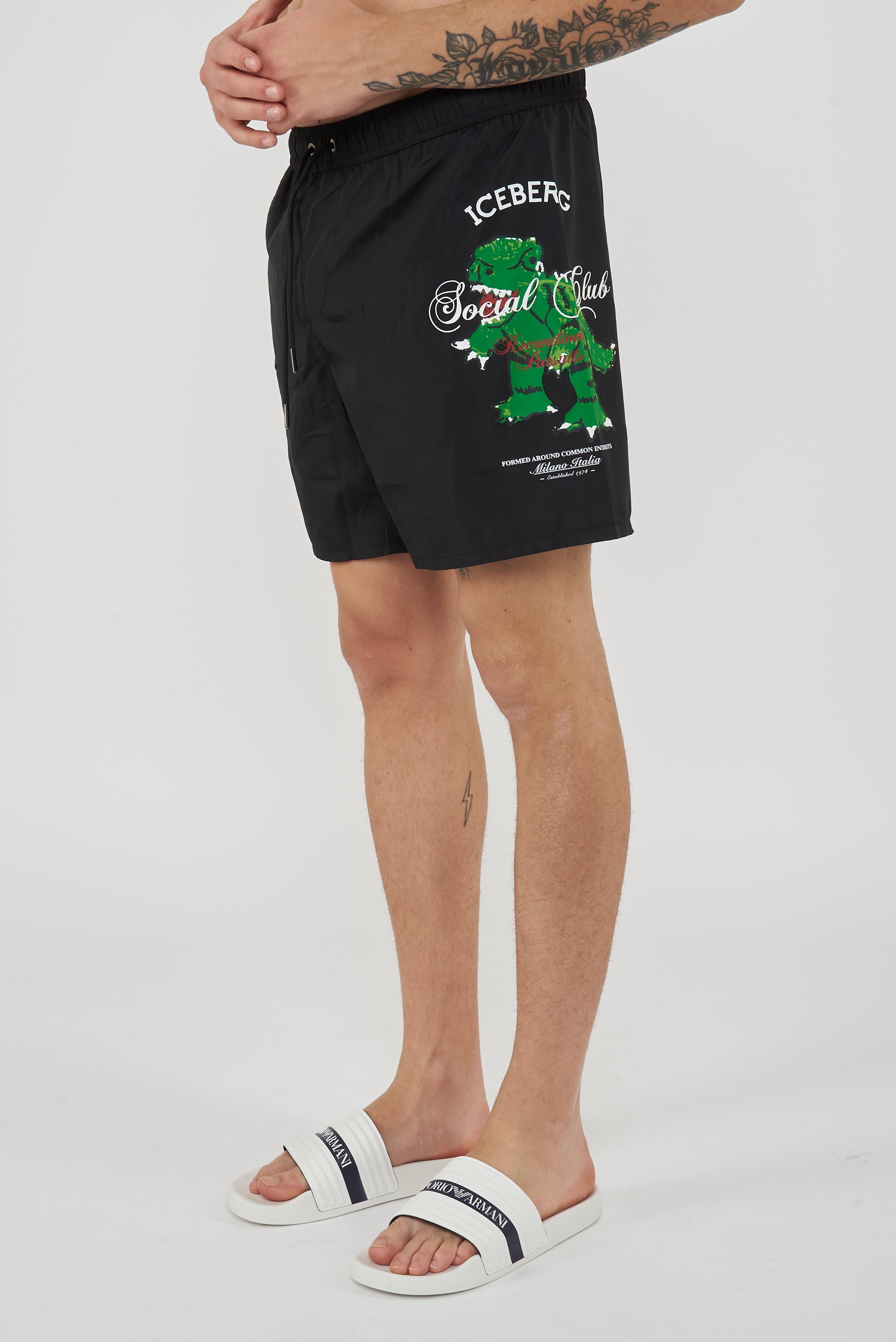 Boxer Uomo da Bagno Con Stampa Dino Black 