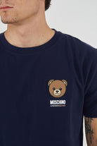 T-Shirt Uomo Tinta Unita Con Logo Bear In Rilevo Blue 